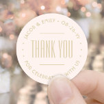 Chic Deco Typography Thank You Blush Pink & Gold Classic Round Sticker<br><div class="desc">Add an elegant touch to wedding thank you cards and reception party favours with round customised stickers / envelope seals. All wording on this template is simple to personalise for a bridal shower, anniversary, vow renewal or other occasion. The text in a circle can be changed to a name and...</div>