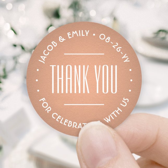 Chic Deco Typography Thank You Copper Faux Foil Classic Round Sticker (Creator Uploaded)