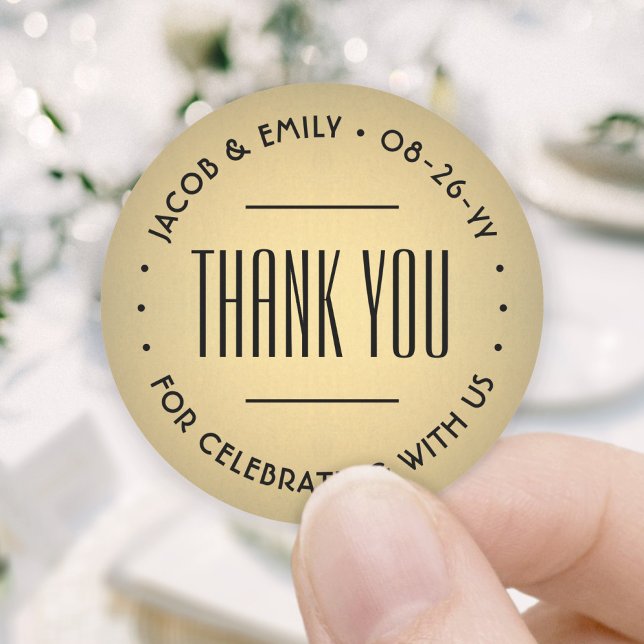 Chic Deco Typography Thank You Gold Faux Foil Classic Round Sticker (Creator Uploaded)