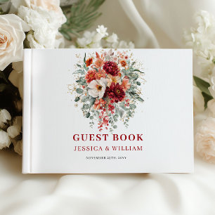 Chic Deep Red Marsala Autumn Wedding Guest Book