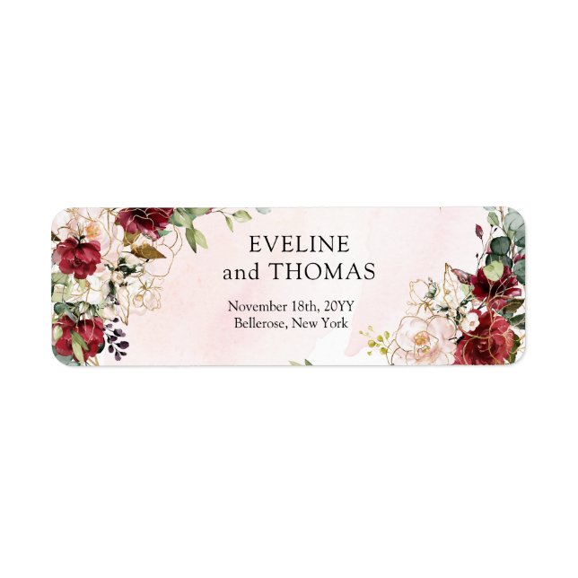 Chic deep red merlot gold geometric wedding (Front)