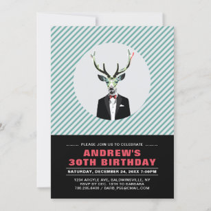 Chic Deer, Adult 30th Birthday Party Invitation