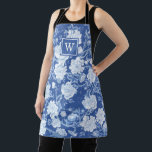 Chic Delft Blue White Chinoiserie Flower Monogram Apron<br><div class="desc">This chinoiserie-inspired design features elegant botanical florals,  birds and greenery in delft blue and white. Personalise the apron with your monogram or initial.</div>
