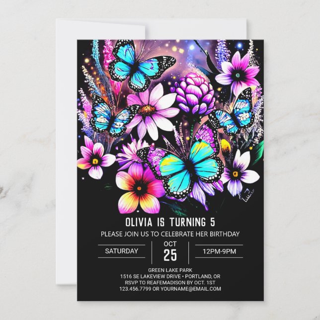 Chic Delicate Mystical Butterfly Birthday Invitation (Front)