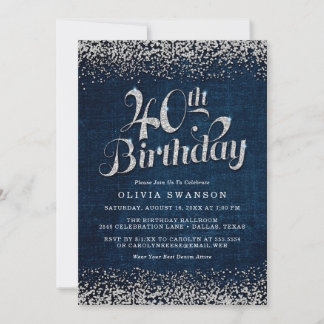 Chic Denim & Diamonds 40th Birthday Invitation