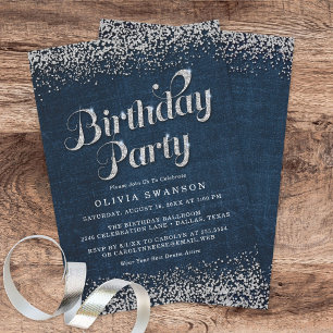 Chic Denim & Diamonds Birthday Party Invitation