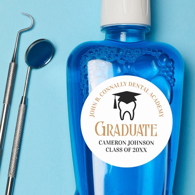 Chic Dental School Custom Dentist Graduation Party Classic Round Sticker (Creator Uploaded)