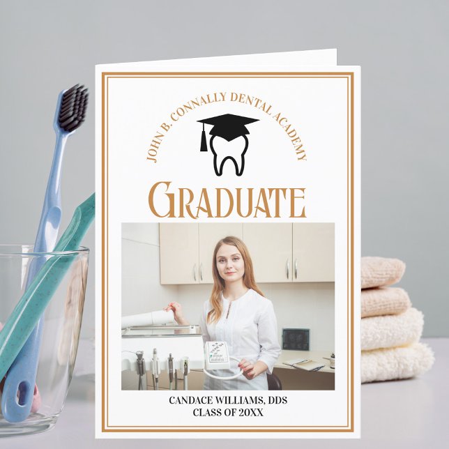Chic Dental School Photo Folded Graduation Announcement (Creator Uploaded)