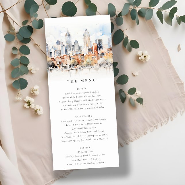 Chic Denver Colorado Skyline Wedding Menu Card (Creator Uploaded)