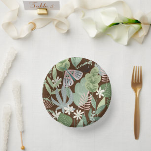 Chic Desert Brown Retro Butterfly Foliage Garden Paper Plate