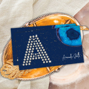 Chic Diamond Blue Agate Initial A Letter Monogram Business Card