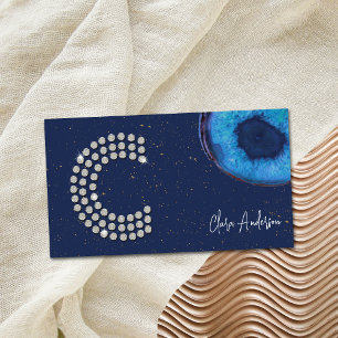 Chic Diamond Blue Agate Initial C Letter Monogram Business Card