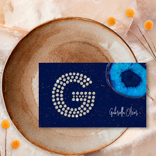 Chic Diamond Blue Agate Initial G Letter Monogram Business Card