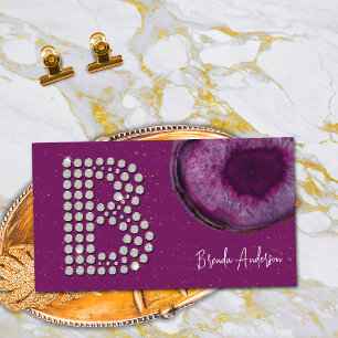 Chic Diamond Plum Agate Initial Letter B Monogram Business Card