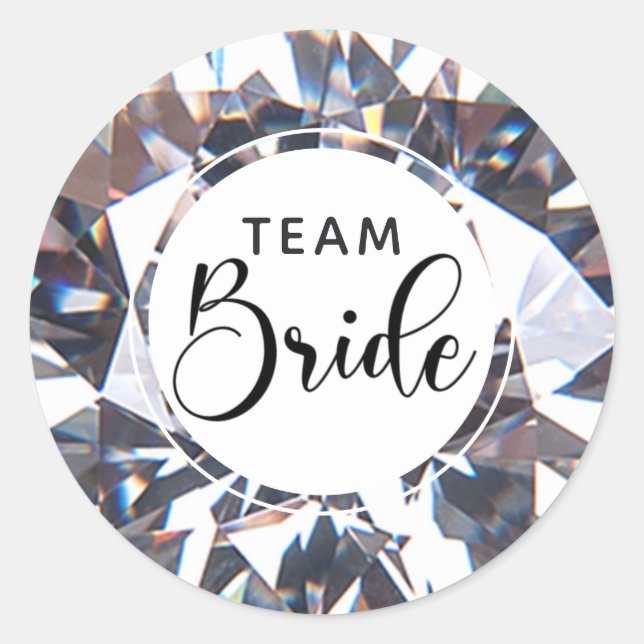 Chic Diamond Script Team Bride Classic Round Sticker (Front)