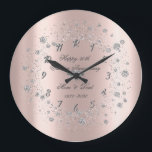 Chic Diamonds Confetti Rose Gold Anniversary Large Clock<br><div class="desc">Elegant silver diamonds on rose gold background.</div>