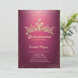 Chic Diamonds Crown Red Quinceañera  Invitation