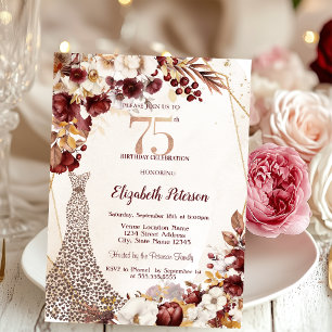 Chic Diamonds Dress Autumn Flowers  75th Birthday Invitation