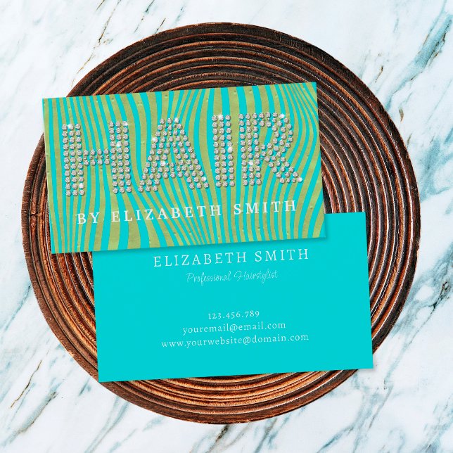 Chic Diamonds Gold Teal Hairdresser Hairstylist Business Card (Front and Back)