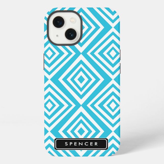 Chic Diamonds Pattern | Turquoise Personalised iPhone Case (Back)