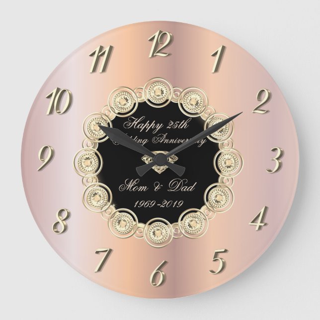 Chic Diamonds Rose Gold 50 Wedding Anniversary Large Clock (Front)