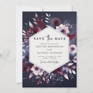 Chic Digital Burgundy Wedding Save The Date