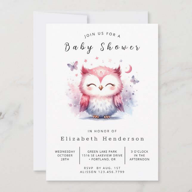 Chic Digital Owl Baby Shower Invitation (Front)