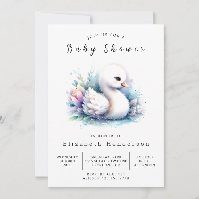 Chic Digital Swan Baby Shower Invitation (Front)