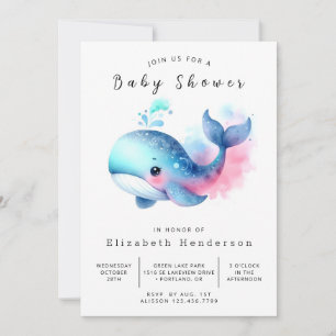 Chic Digital Whale Baby Shower Invitation