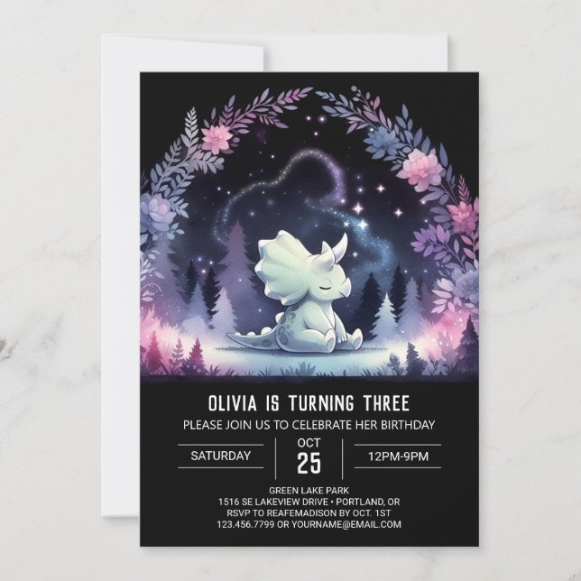 Chic Dino Triceratops Birthday Invitation (Front)