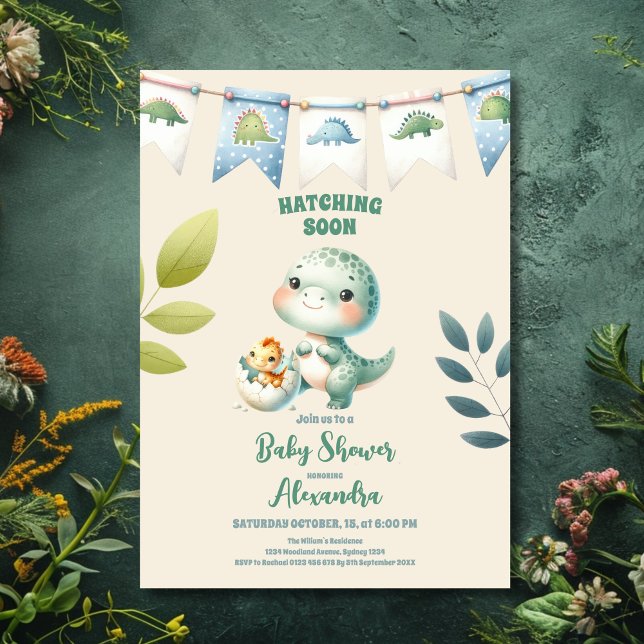 Chic Dinosaur Boy Baby Shower Greenery  Invitation (Creator Uploaded)