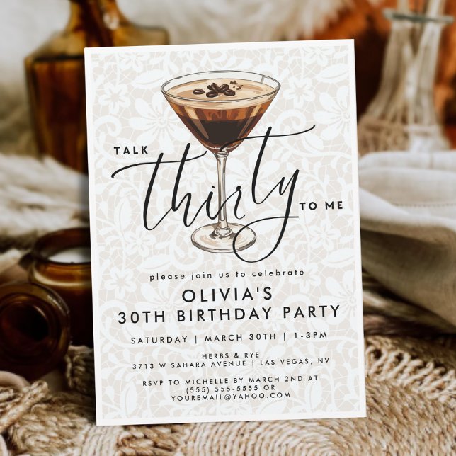 Chic Dirty Espresso Martini “Talk Thirty to Me” Invitation (Creator Uploaded)