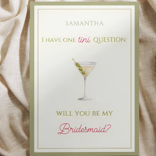 Chic Dirty Martini-Themed Bridesmaid Proposal  Card
