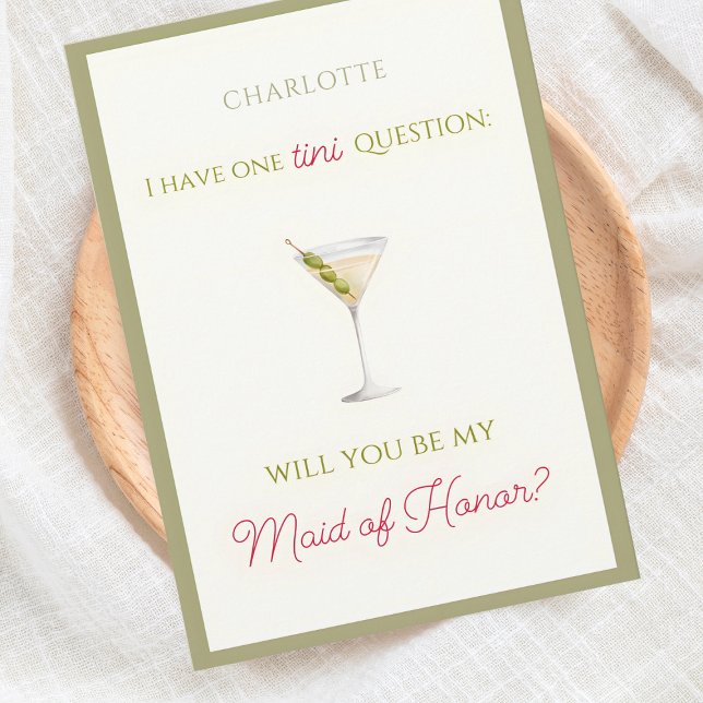 Chic Dirty Martini-Themed Maid of Honour Proposal  Card (Martini-themed Maid of Honor proposal card - chic, fun, and customizable for your bridal party needs)