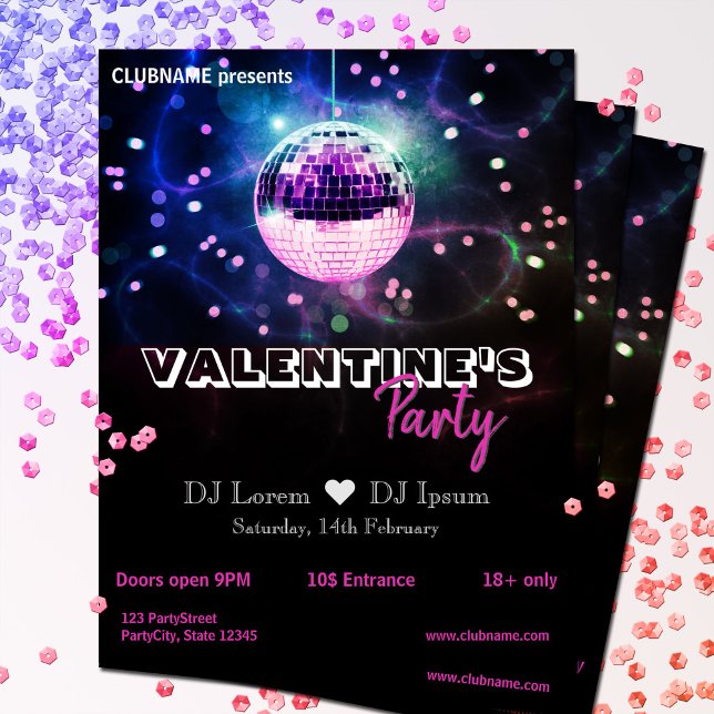 Chic Disco Ball Modern Valentine's Day Party Flyer (Creator Uploaded)