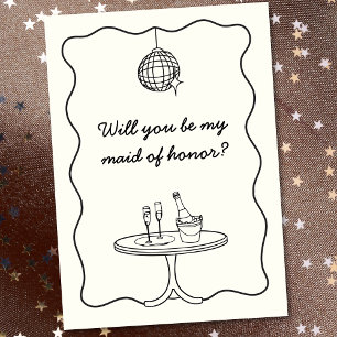 Chic Disco Hand Drawn Maid of Honour Proposal Card