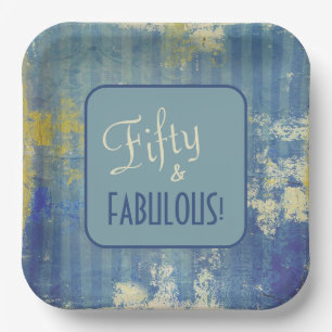 Chic Distressed Denim Pattern Fifty & FABULOUS Paper Plate