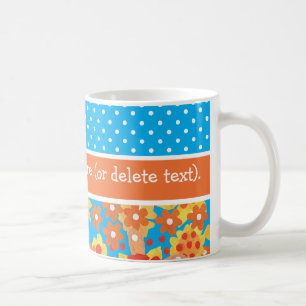 Chic Ditsy Orange and Red Floral Pattern on Blue Coffee Mug