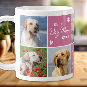 Chic DOG MOM Personalised Pink 7 Photo Collage Coffee Mug