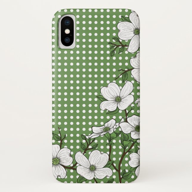Chic Dogwood Blossoms & Polka Dot Pattern Case-Mate iPhone Case (Back)
