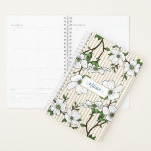 Chic Dogwood Blossoms & Stripes Calendar Planner