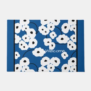 CHIC DOOR MAT_MOD FLORAL WHITE & BLACK POPPIES DOORMAT