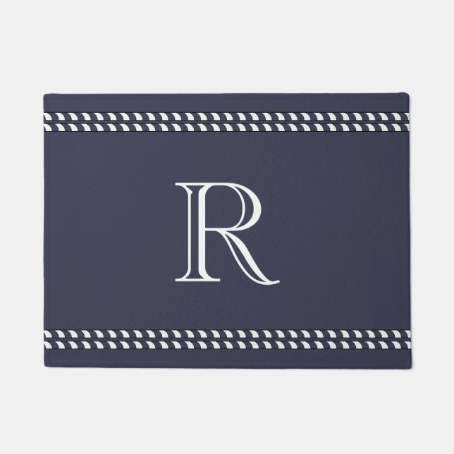 CHIC DOOR MAT_WHITE MONOGRAM ON NAVY DOORMAT (Front)