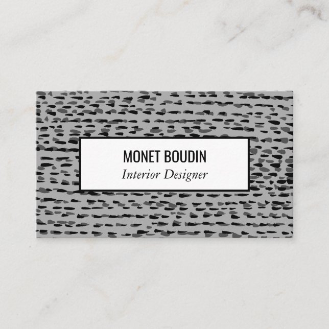 Chic dots black grey minimal business card (Front)
