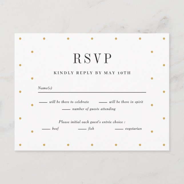 Chic Dots Editable Colour Wedding RSVP Reply Card (Front)