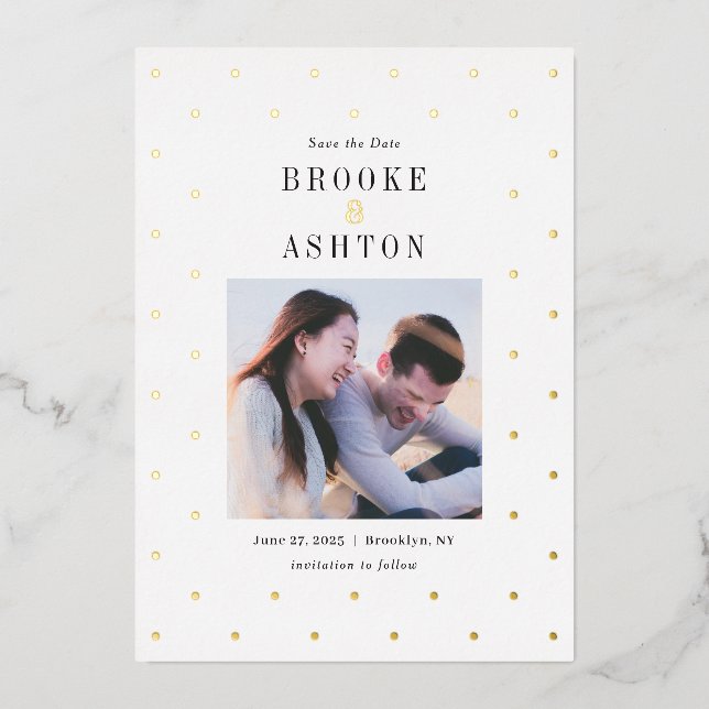 Chic Dots FOIL Modern Wedding Save The Date Card (Front)
