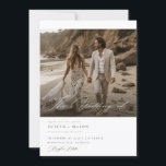Chic Double Sided Photo Qr Code Wedding Invitation<br><div class="desc">Welcome your guests to a romantic celebration with our "Chic Qr Code Two Sided Beachy Photo Wedding Invitation." This design beautifully combines a stunning coastal backdrop with modern boho flair, accented by simple calligraphy and a practical QR code for easy event details access. Perfect for a stylish, tropical wedding, each...</div>