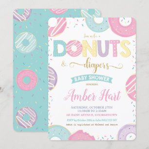 Chic Doughnuts and Diapers Baby Shower Gold Girl Invitation