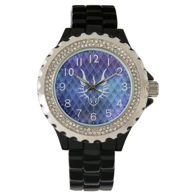 Chic Dragon Head & Blue Dragon Scales Watch (Front)