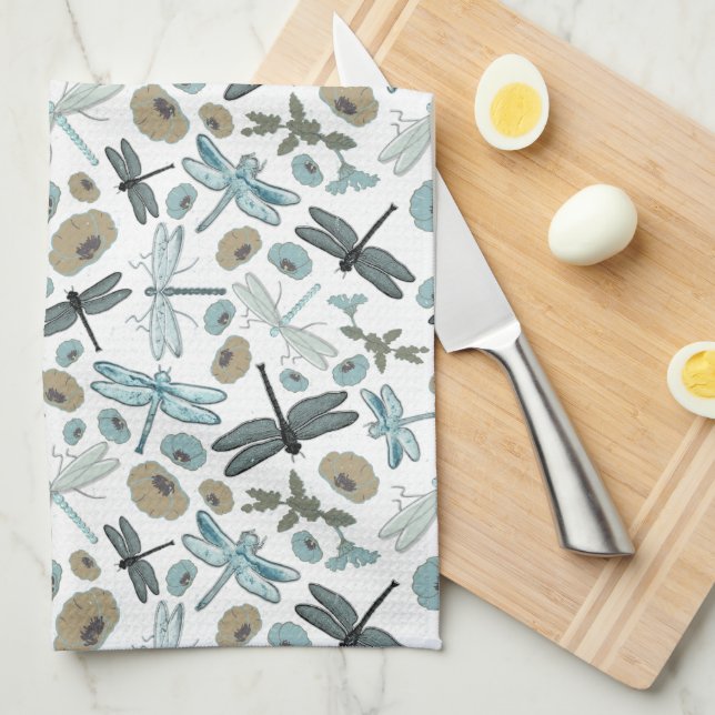Chic Dragonfly And Floral Pattern Tea Towel (Quarter Fold)